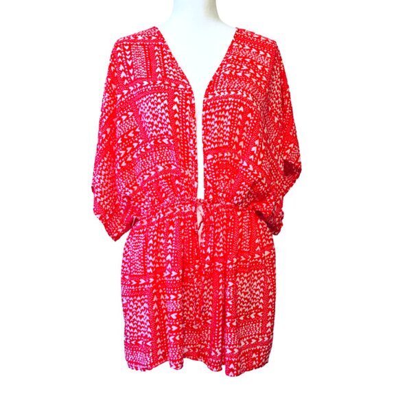 Victoria’s Secret Robe Red Heart Tie Front Short Kimono Sleeve Size One Size New - Picture 2 of 14